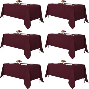 Fitable Burgundy Tablecloths for 6-8 Foot Tables, 6 Pack - 70 x 120 Inches - Reusable and Washable Table Clothes, Polyester Fabric Table Covers for Wedding, Party, Banquet