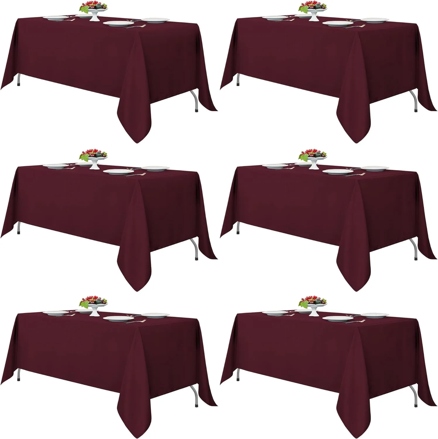 Fitable Burgundy Tablecloths for 6-8 Foot Tables, 6 Pack - 70 x 120 Inches - Reusable and Washable Table Clothes, Polyester Fabric Table Covers for Wedding, Party, Banquet