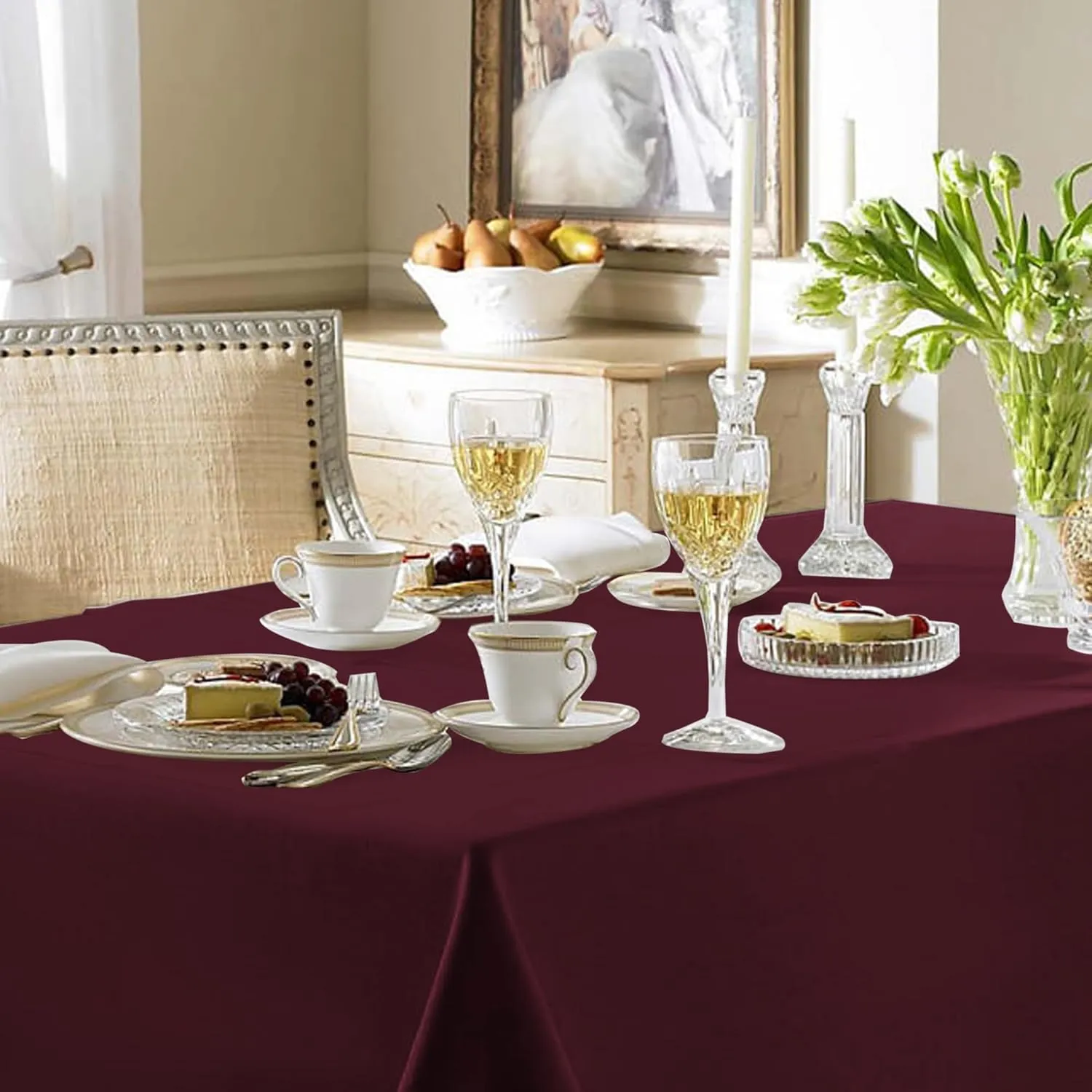 Fitable Burgundy Tablecloths for 6-8 Foot Tables, 6 Pack - 70 x 120 Inches - Reusable and Washable Table Clothes, Polyester Fabric Table Covers for Wedding, Party, Banquet
