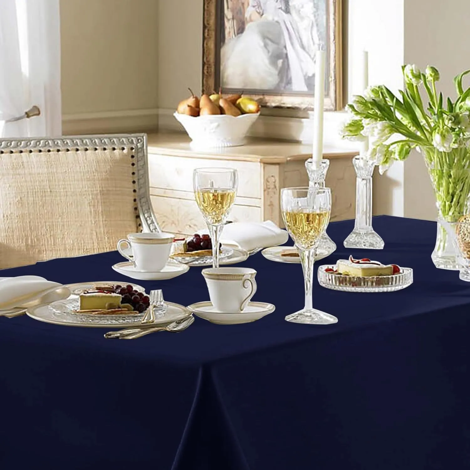 Fitable Navy Tablecloths for 6-8 Foot Tables, 6 Pack - 70 x 120 Inches - Reusable and Washable Table Clothes, Polyester Fabric Table Covers for Wedding, Party, Banquet