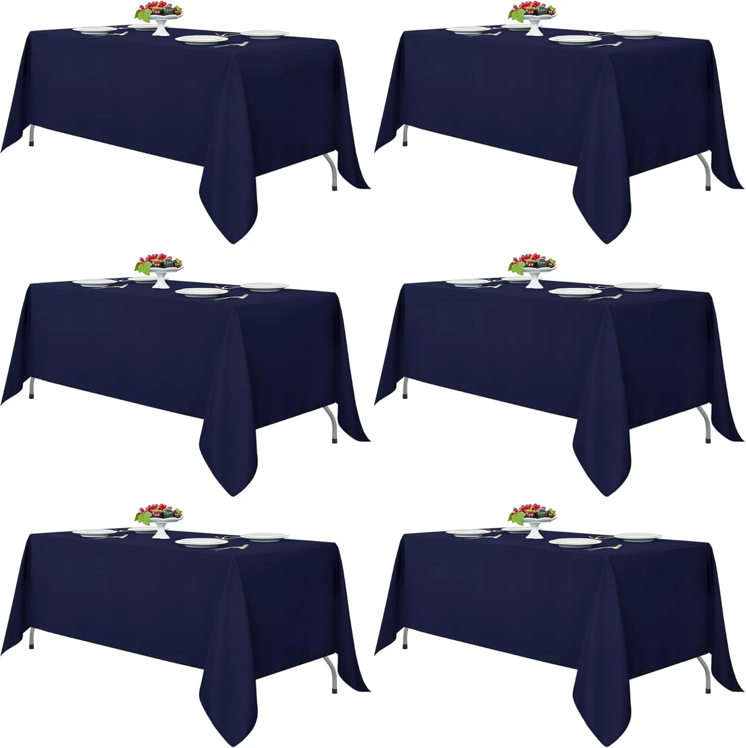 Fitable Navy Tablecloths for 6-8 Foot Tables, 6 Pack - 70 x 120 Inches - Reusable and Washable Table Clothes, Polyester Fabric Table Covers for Wedding, Party, Banquet
