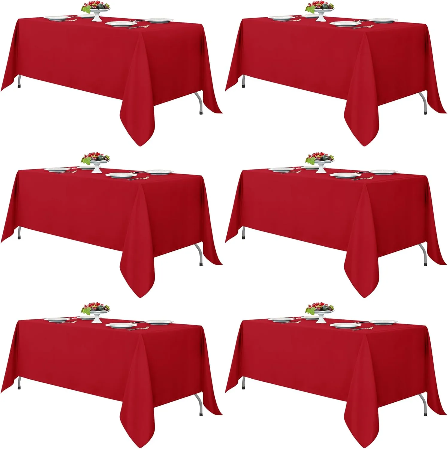 Fitable Red Tablecloths for Rectangle Tables, 6 Pack - 70 x 120 Inches - Reusable and Washable Table Clothes for 6-8 Ft Tables, Polyester Fabric Table Covers for Wedding, Party, Banquet