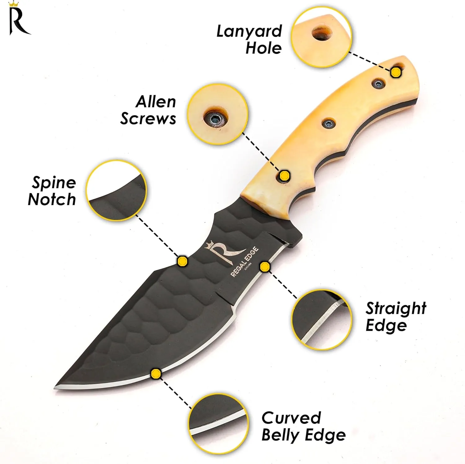 Fixed Blade Knife - 10” Handmade Tracker Knife with Bone Handle, Hunting Knife with Sheath, Full Tang Tactical Survival Knives for Men, 1095c High Carbon Steel for Camping, Hunting & Outdoor Use