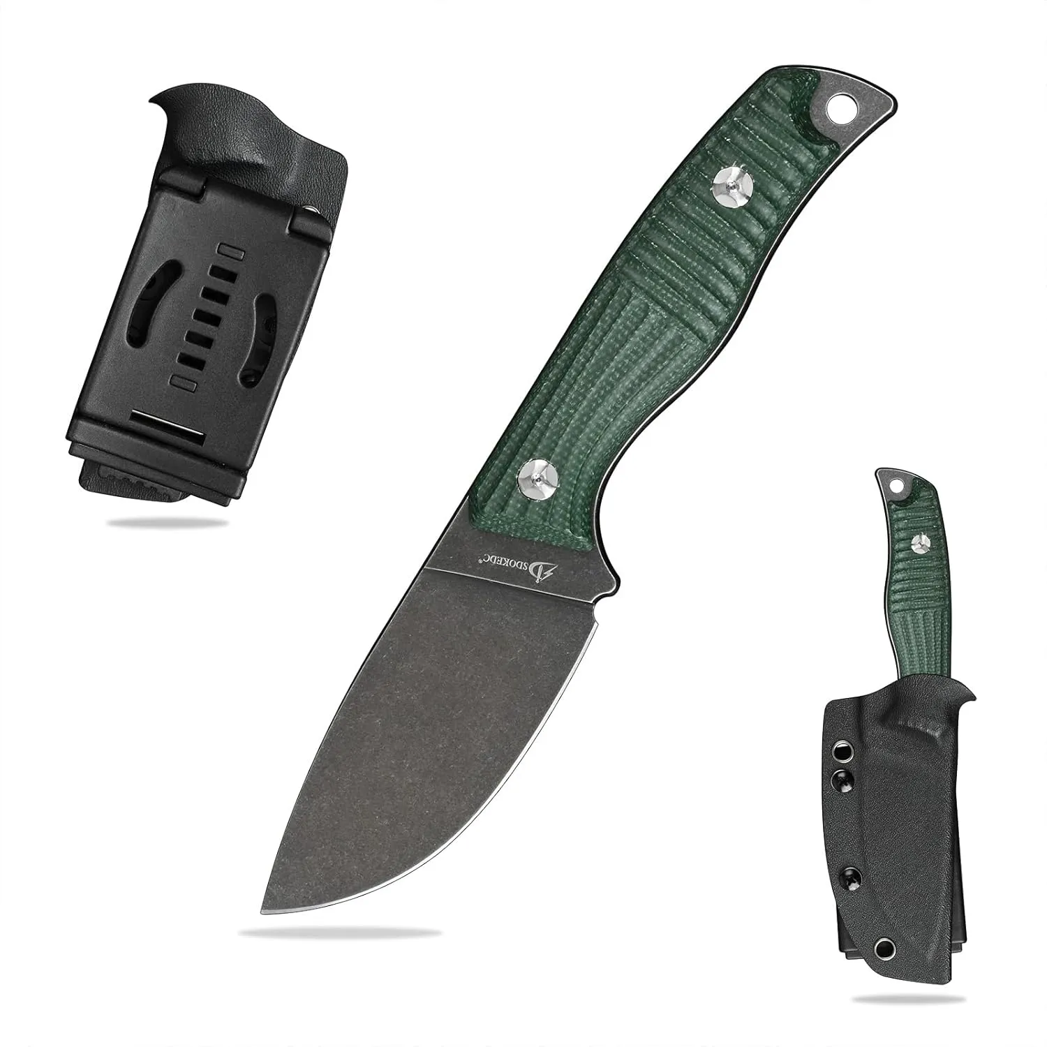 Fixed Blade Tactical Knife DC53 Steel Micarta Handle Kydex Sheath for Camping Hunting EDC (Black Green)
