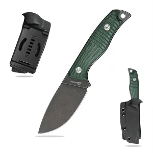 Fixed Blade Tactical Knife DC53 Steel Micarta Handle Kydex Sheath for Camping Hunting EDC (Black Green)