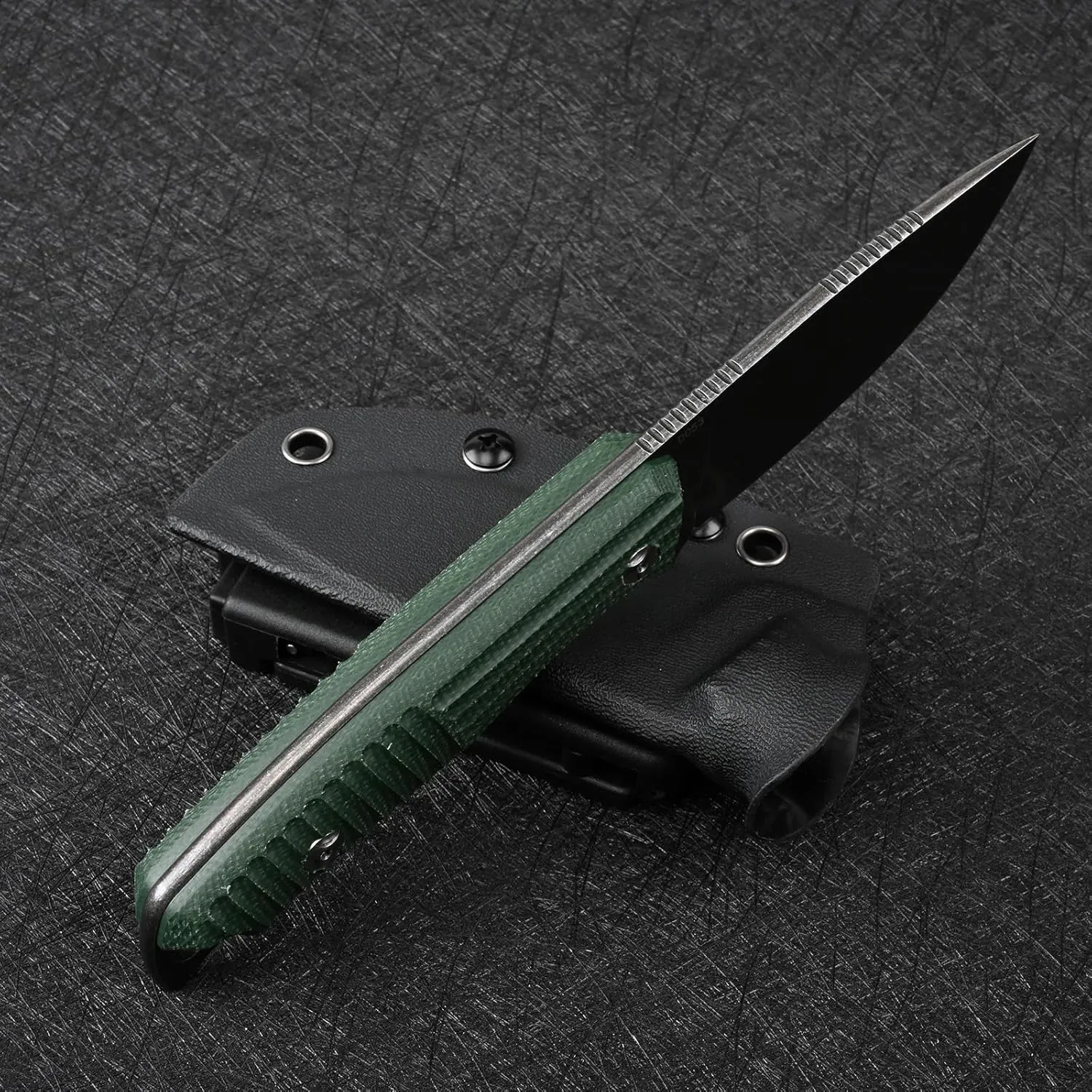 Fixed Blade Tactical Knife DC53 Steel Micarta Handle Kydex Sheath for Camping Hunting EDC (Black Green)