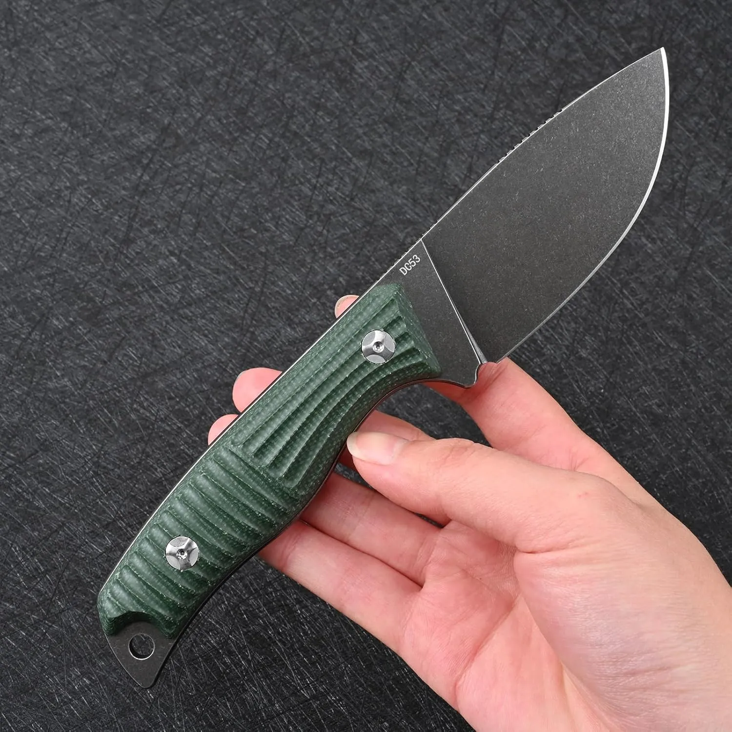 Fixed Blade Tactical Knife DC53 Steel Micarta Handle Kydex Sheath for Camping Hunting EDC (Black Green)