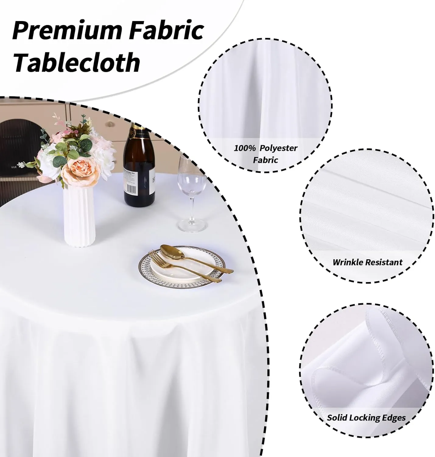Fixwal 120 Inch White Round Tablecloth, 6 Pack Round Table Cloth Polyester Fabric Washable Table Covers for Wedding, Party, Banquet, Dining, Birthday Events