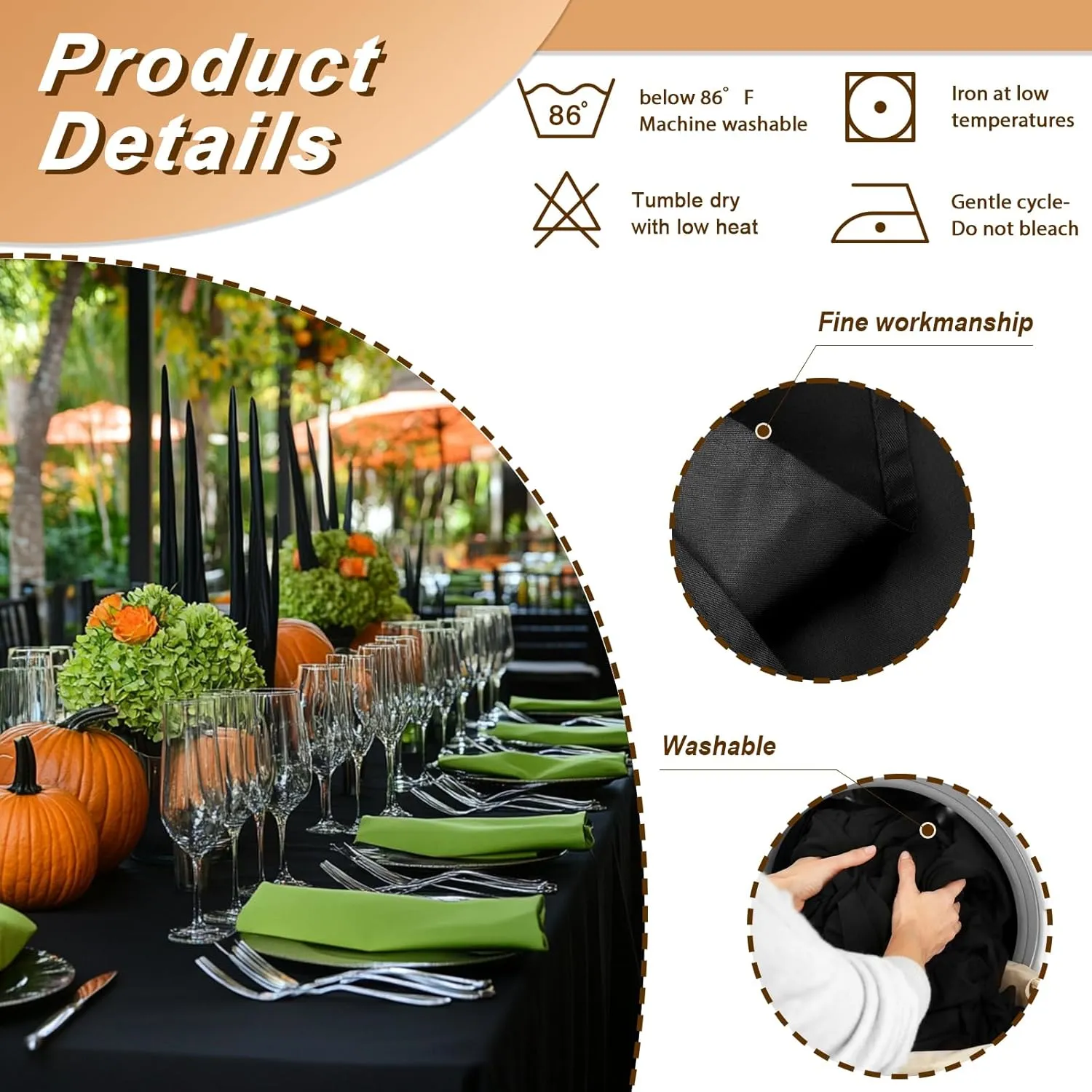 Fixwal 6 Pack Black Tablecloth, 60 x 102 Inch Polyester Fabric Rectangle Table Cloth Rectangular Table Covers 6ft for Party, Banquet, Dining, Wedding, Graduation