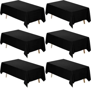 Fixwal 6 Pack Black Tablecloth, 60 x 102 Inch Polyester Fabric Rectangle Table Cloth Rectangular Table Covers 6ft for Party, Banquet, Dining, Wedding, Graduation