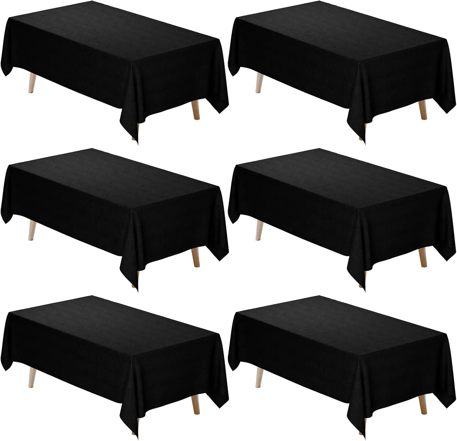 Fixwal 6 Pack Black Tablecloth, 60 x 102 Inch Polyester Fabric Rectangle Table Cloth Rectangular Table Covers 6ft for Party, Banquet, Dining, Wedding, Graduation