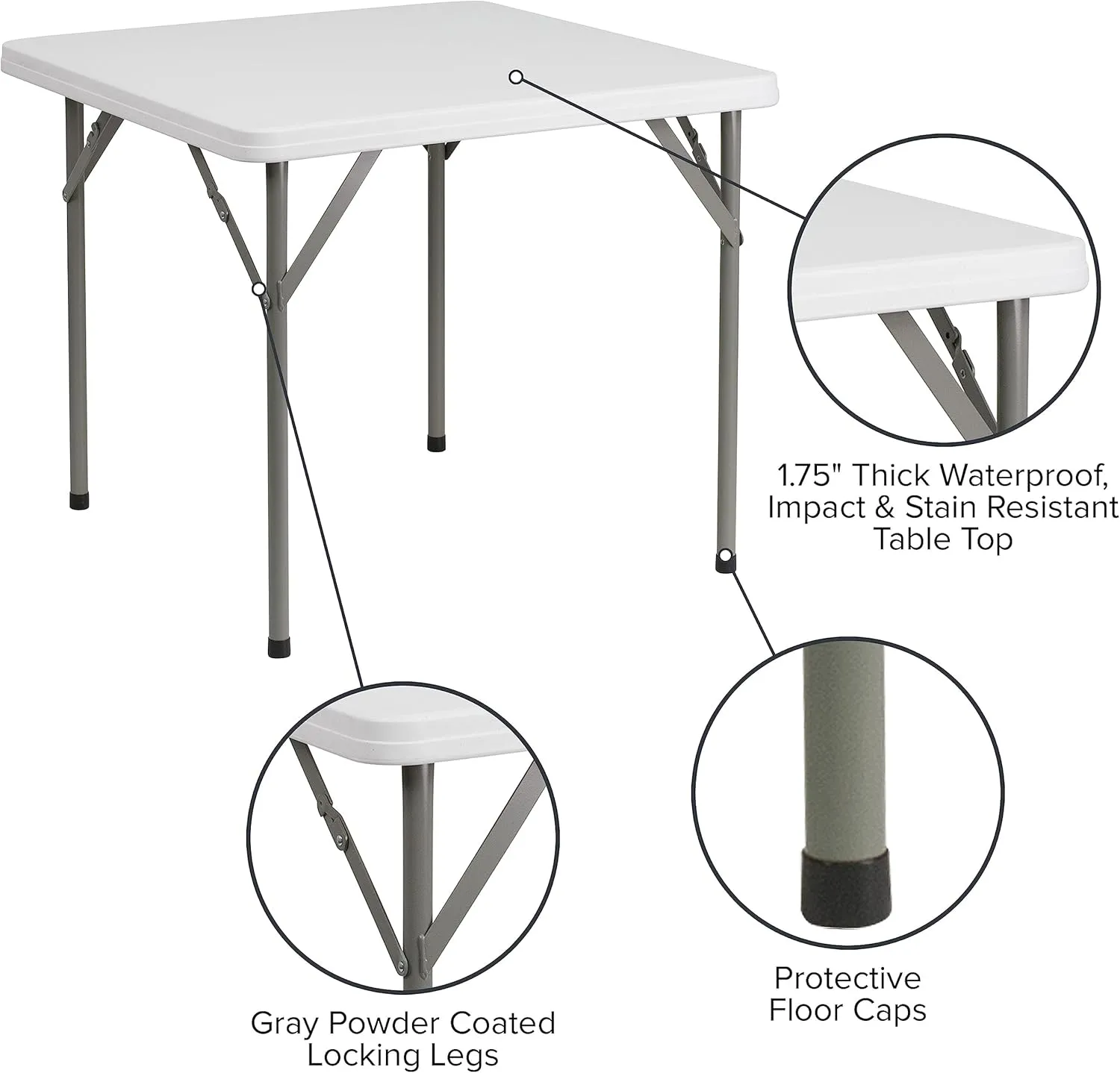 Flash Furniture Elon 2.85' Square Plastic Folding Event Table for Indoor/Outdoor Events, Portable Banquet Table with Locking Legs, White