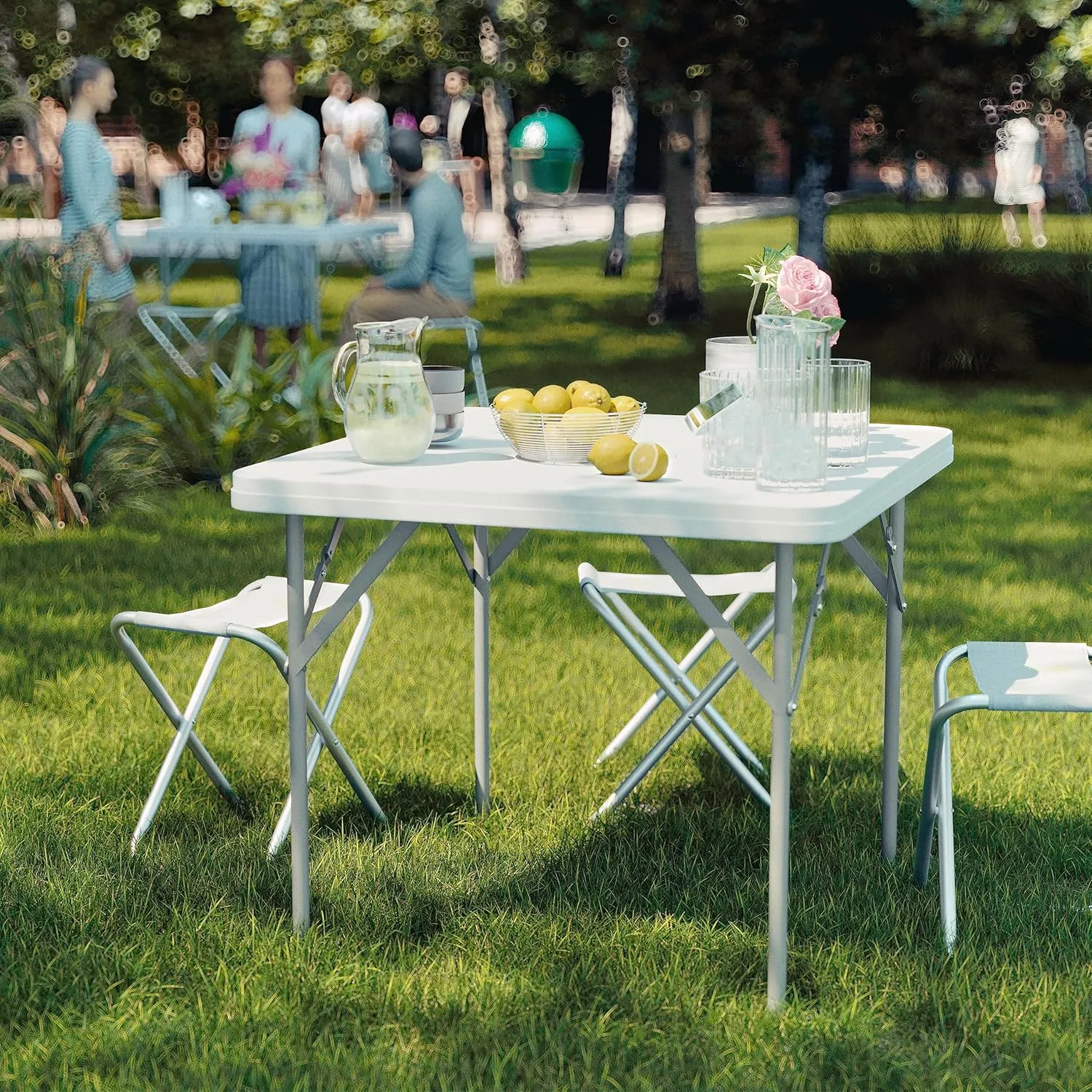 Flash Furniture Elon 2.85' Square Plastic Folding Event Table for Indoor/Outdoor Events, Portable Banquet Table with Locking Legs, White