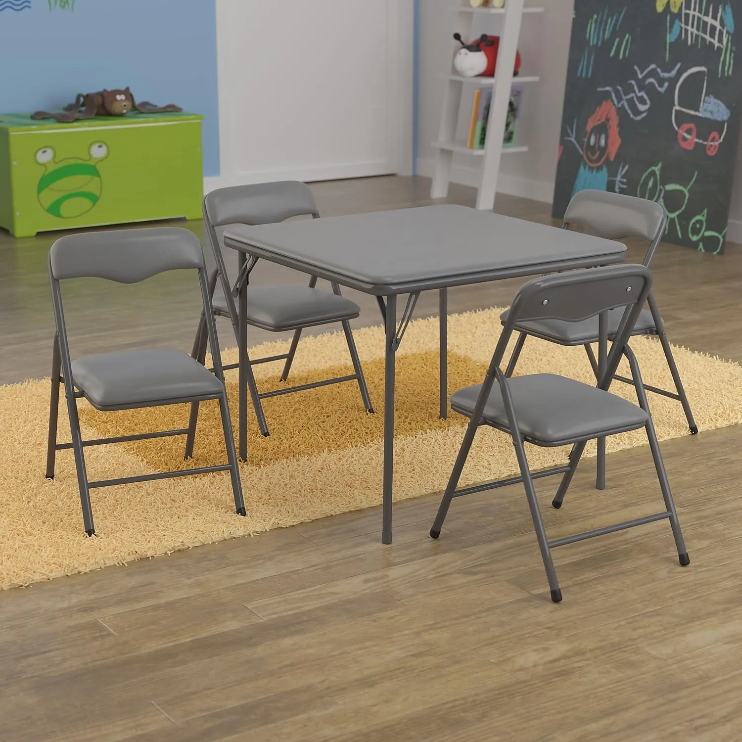 Flash Furniture Mindy Kids 5-Piece Folding Square Table and Chairs Set for Daycare and Classrooms, Children's Activity Table and Chairs Set, Gray
