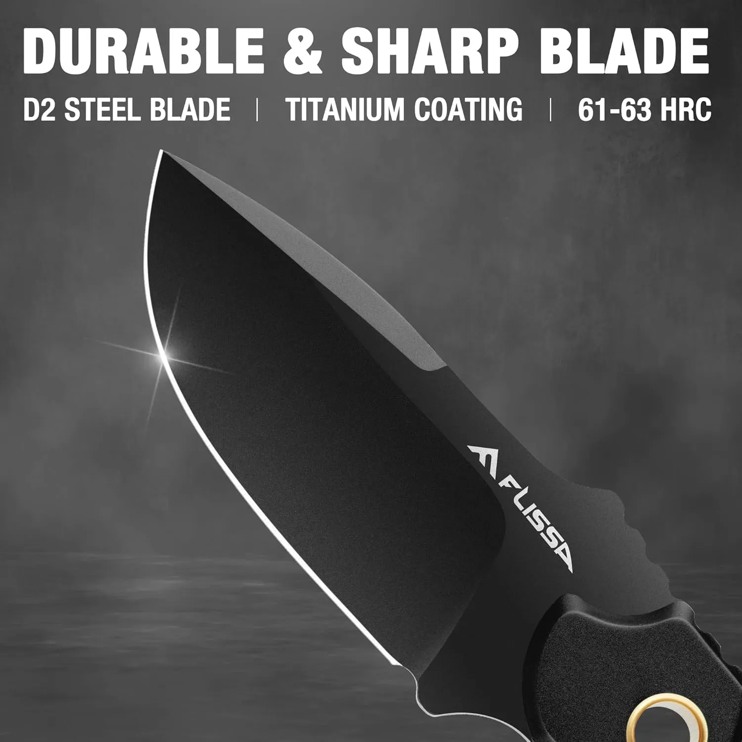 FLISSA Fixed Blade Knife, 7 Inch Full Tang Hunting Knife with Kydex Sheath and Emergency Rope, Tactical Knife for Survival, Camping, Hiking(Black)