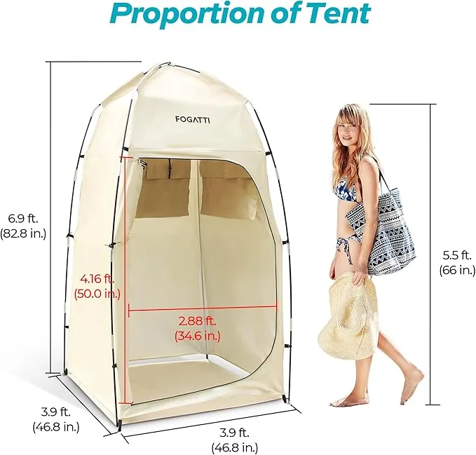 FOGATTI Portable Camping Shower Tent with Floor, 6.9 FT Extra Tall Shelter with 3 Internal Pockets and Carry Bag, Outdoor Privacy Tent for Shower Changing Dressing, Wind-Proof, Oversize, Easy Set Up
