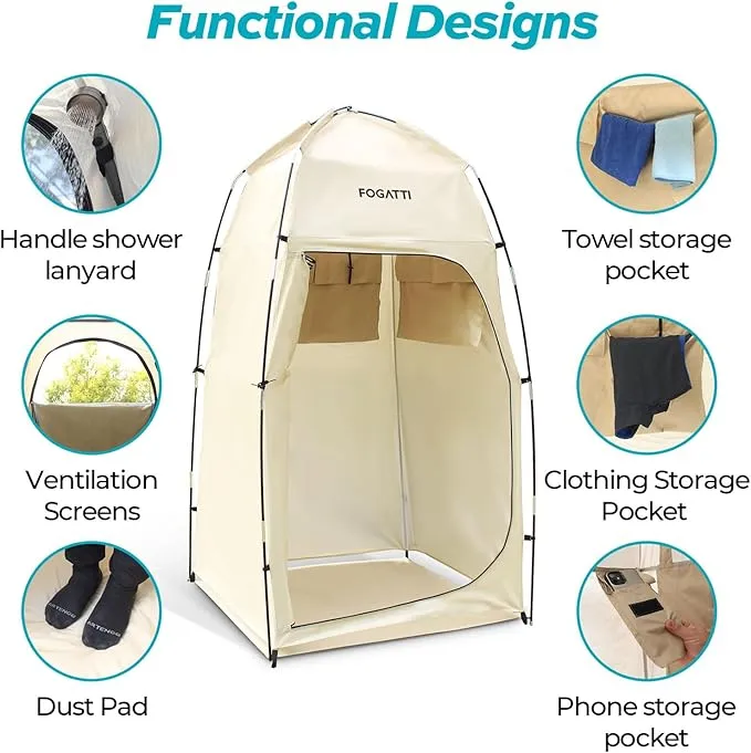 FOGATTI Portable Camping Shower Tent with Floor, 6.9 FT Extra Tall Shelter with 3 Internal Pockets and Carry Bag, Outdoor Privacy Tent for Shower Changing Dressing, Wind-Proof, Oversize, Easy Set Up