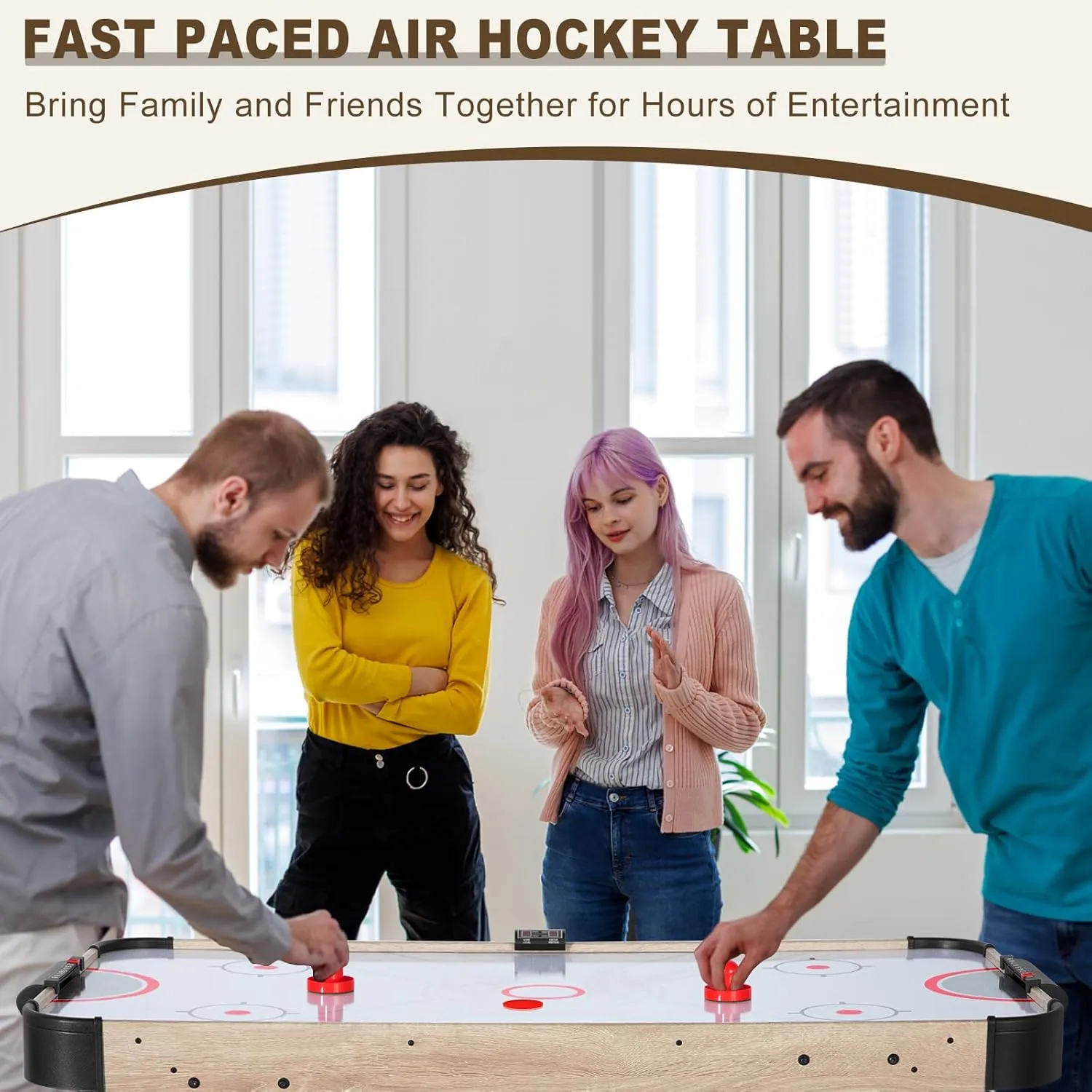 Foldable Air Hockey Table, 58in Folding LED Electronic Scoring Sports Hockey Game, Hockey Table Gaming Set w/2 Pucks, 2 Pushers, Powerful 12V Motor for Adults and Kids, Home Game Room