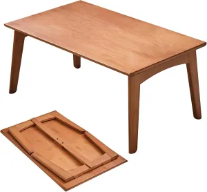 Foldable Bamboo Floor Table No Assembly Required Outdoor Picnic Table Small Bedroom Furniture Laptop Desk Folding Coffee Tables for Living Room Decor (Walnut, Small)