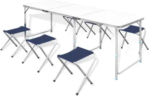 Foldable Camping Table Set with 6 Stools Height Adjustable 70.9"x23.6"-666