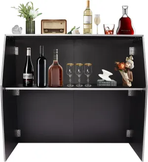 Foldable Event Bar, 42.75" Tall Portable Bar Cabinet Commercial Portable Bar Mobile Bartender Station with Top and Middle Shelves for Events Outdoor Parties Picnics (Black   White Aluminum Cladding)
