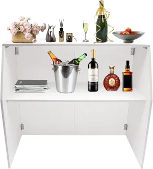 Foldable Event Bar, 42.75" Tall Portable Bar Cabinet Commercial Portable Bar Mobile Bartender Station with Top and Middle Shelves for Events Outdoor Parties Picnics (White)