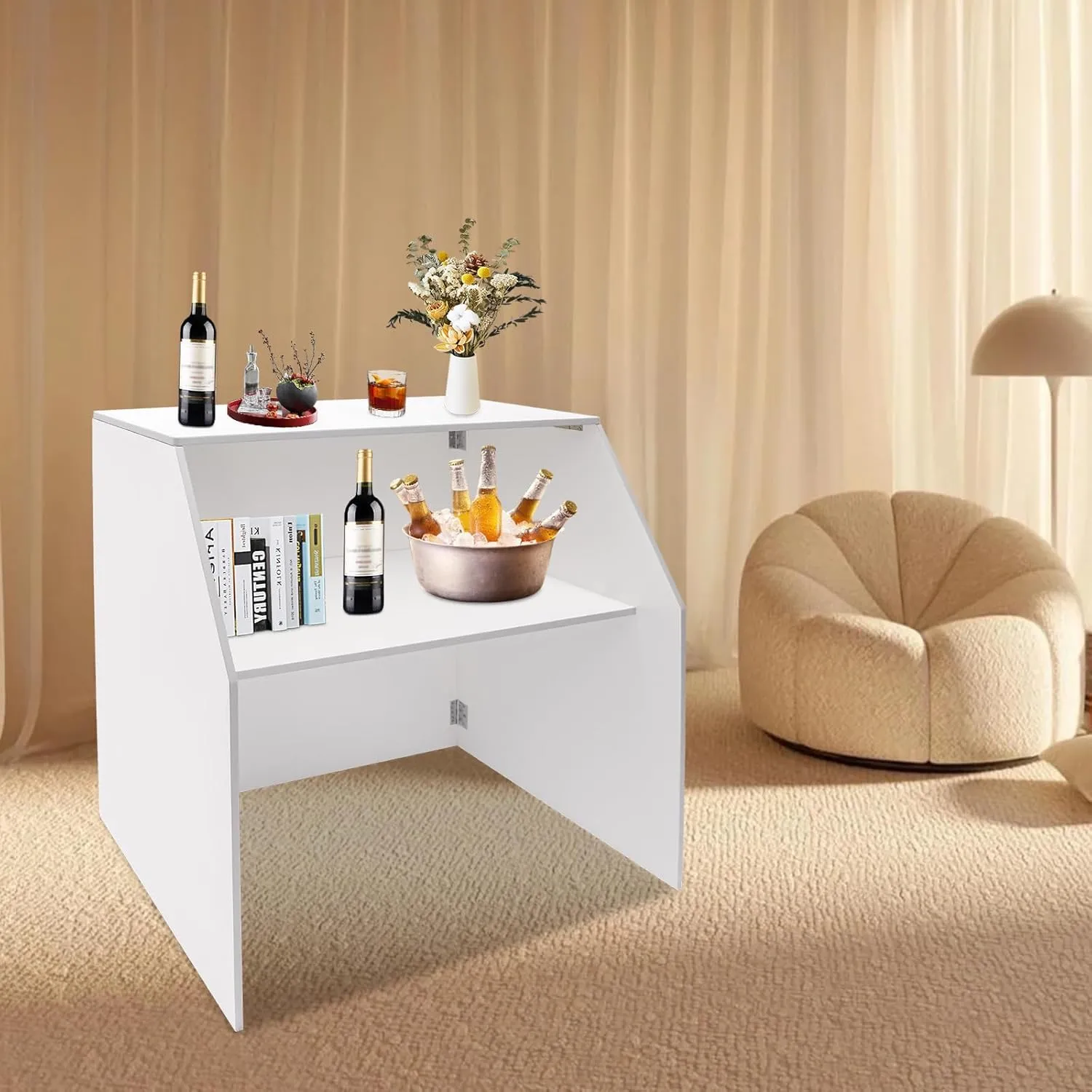 Foldable Event Bar, 42.75" Tall Portable Bar Cabinet Commercial Portable Bar Mobile Bartender Station with Top and Middle Shelves for Events Outdoor Parties Picnics (White)