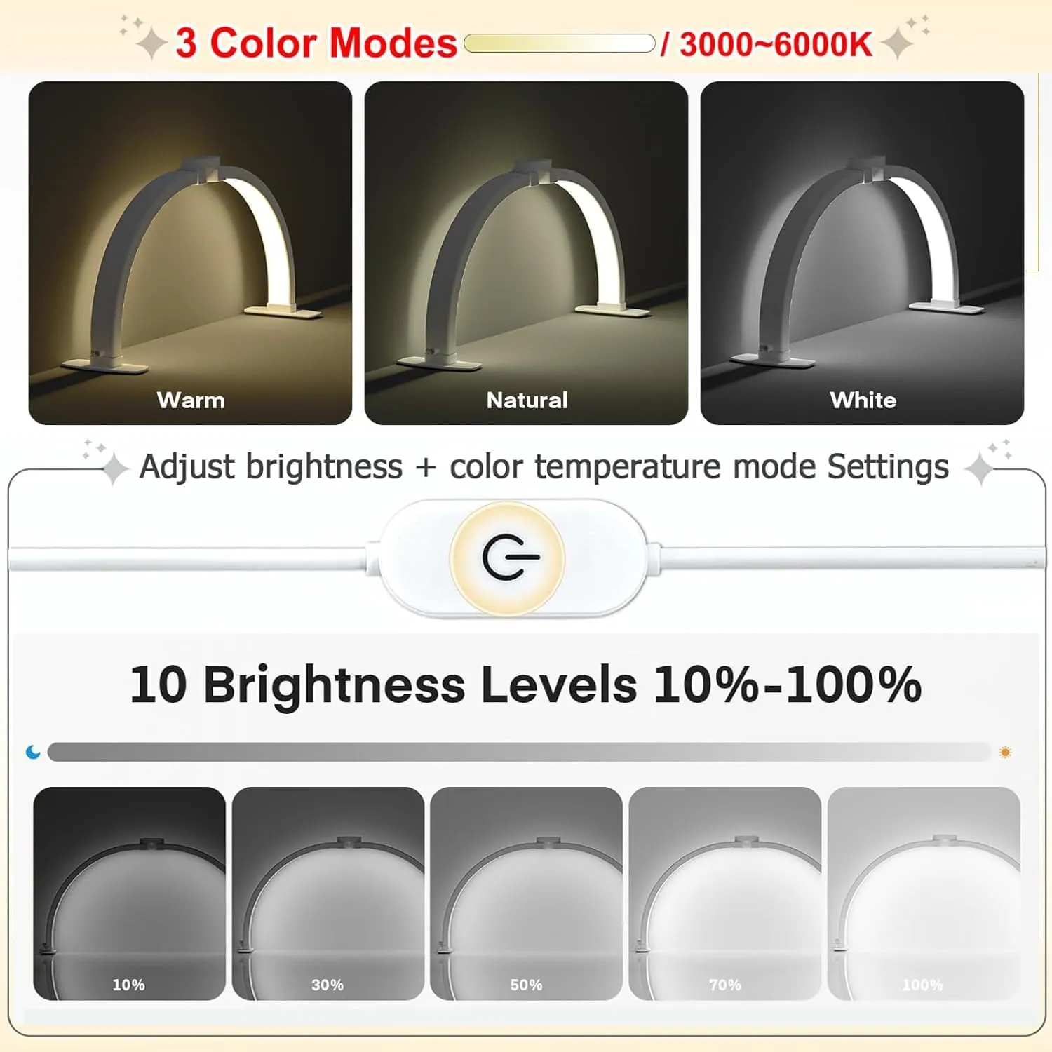 Foldable LED Half Moon Lamp for Nail,38W/3000-6000k Desk Lamp,Lash Lamp for Lash Extension with Storage Bag& Phone Bracket,Led Light for Nails Tech, Stepless Dimming(4700LM&White)
