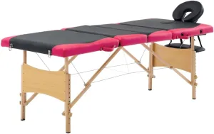 Foldable Massage Table 4 Zones, Wooden Frame, Adjustable Height, Comfort Foam Padding, Black and Pink