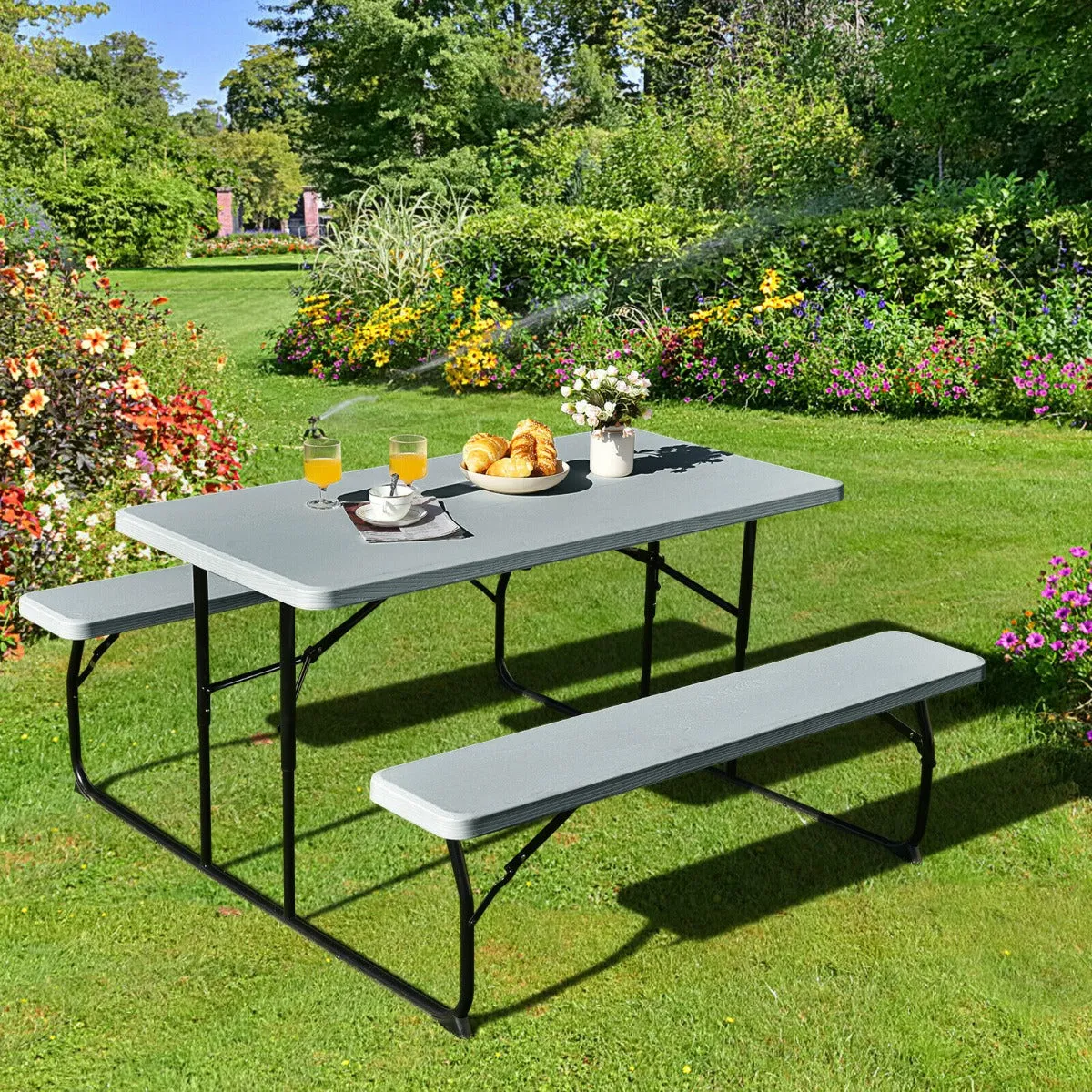 Foldable Picnic Table Bench Set with Anti slip Pads