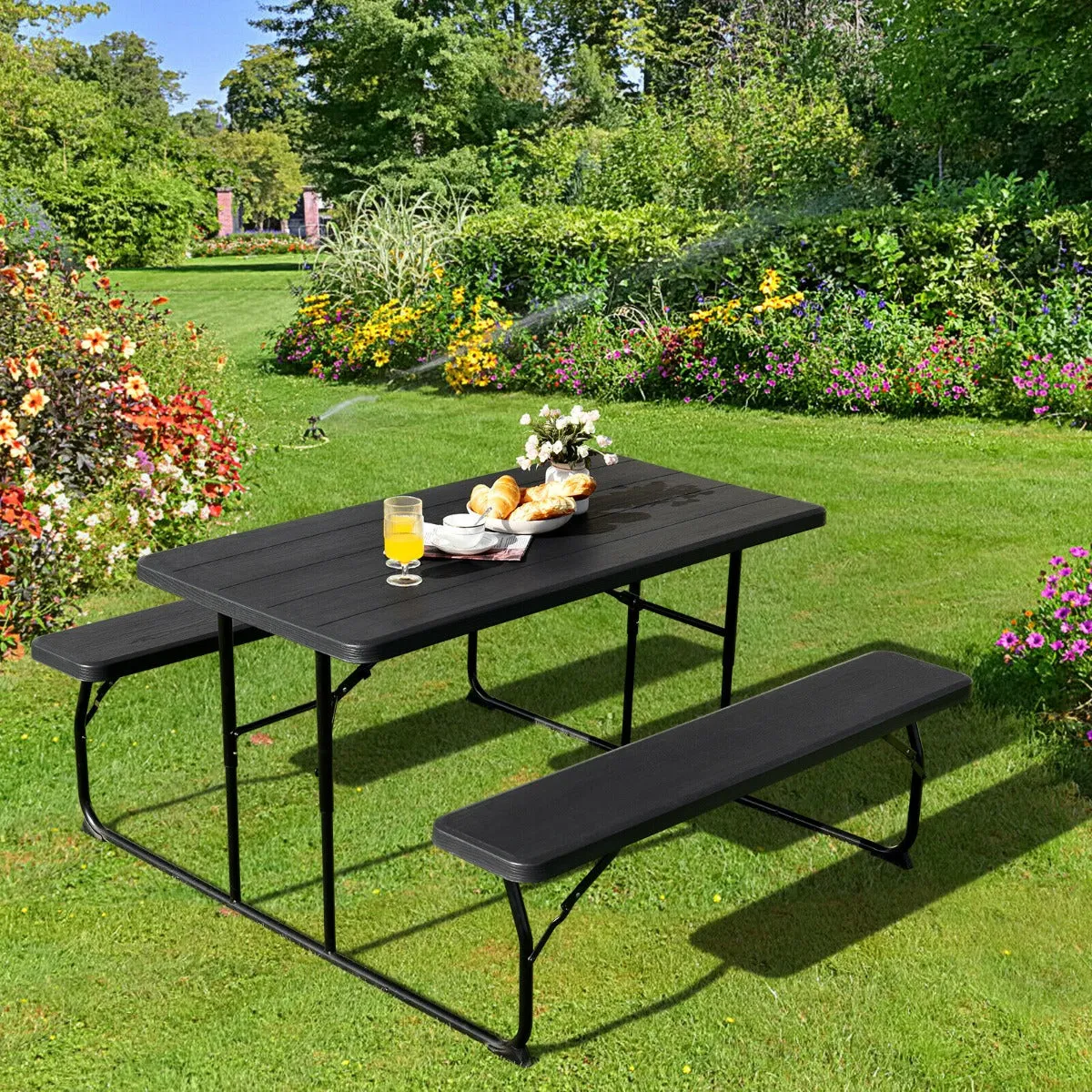 Foldable Picnic Table Bench Set with Anti slip Pads