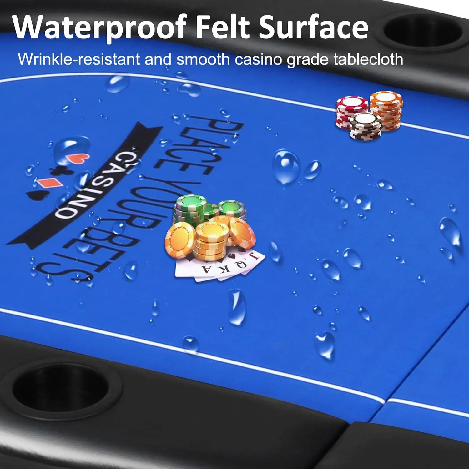Foldable Poker Table 8 Players Poker Table Folding Texas Holdem Poker Card Table Casino Games Blackjack Baccarat -Blue