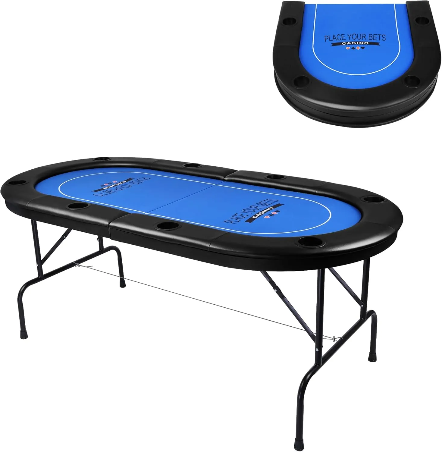 Foldable Poker Table 8 Players Poker Table Folding Texas Holdem Poker Card Table Casino Games Blackjack Baccarat -Blue