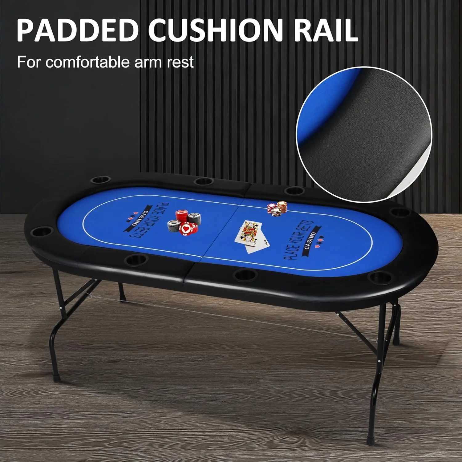 Foldable Poker Table 8 Players Poker Table Folding Texas Holdem Poker Card Table Casino Games Blackjack Baccarat -Blue