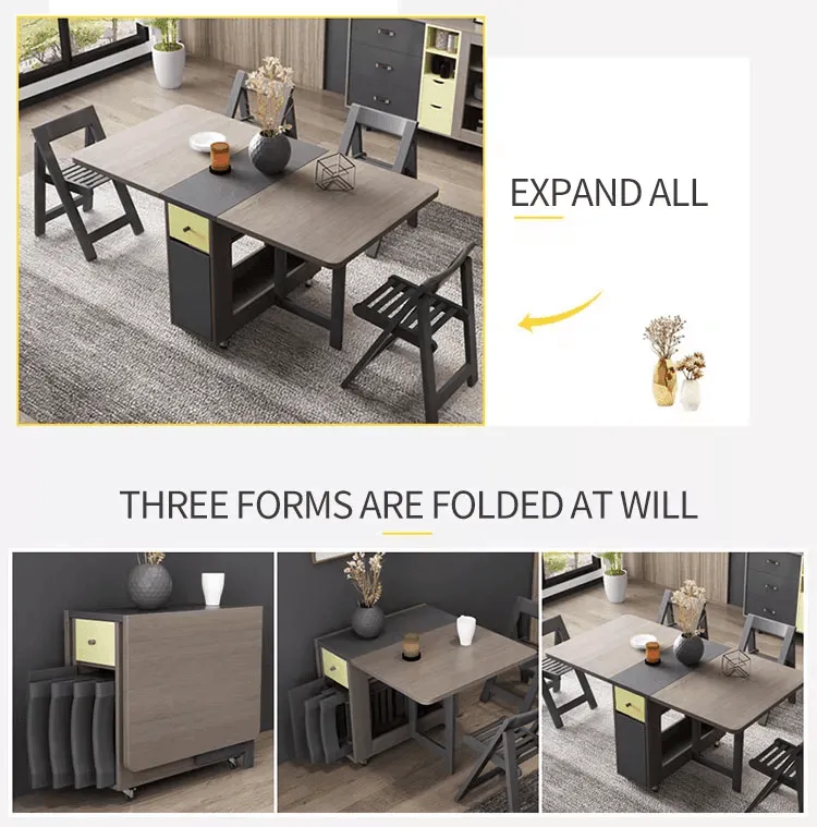 Foldable Rectangle Dining Table Set - Elegant Space-Saving Furniture