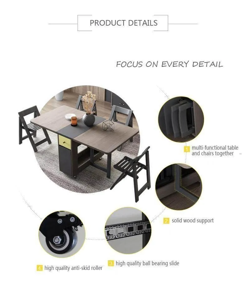 Foldable Rectangle Dining Table Set - Elegant Space-Saving Furniture