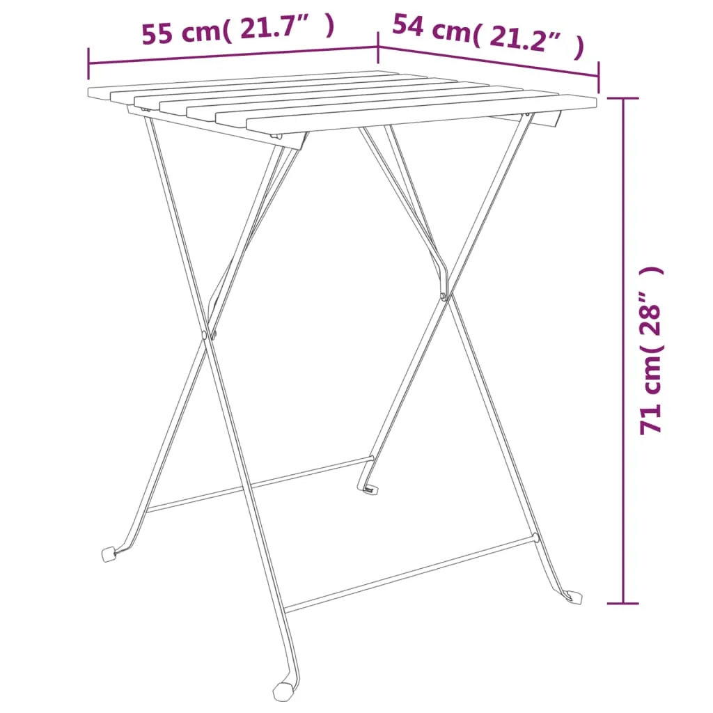 Folding Bistro Table 21.7"x21.3"x28" Solid Wood Teak and Steel