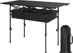 Folding Camping Table Large Lightweight Portable Aluminum Roll-up Table Adjustable Height, with Carry Bag for Outdoor Picnic, Camping, BBQ, Backyard, Beach, 4-6 Person