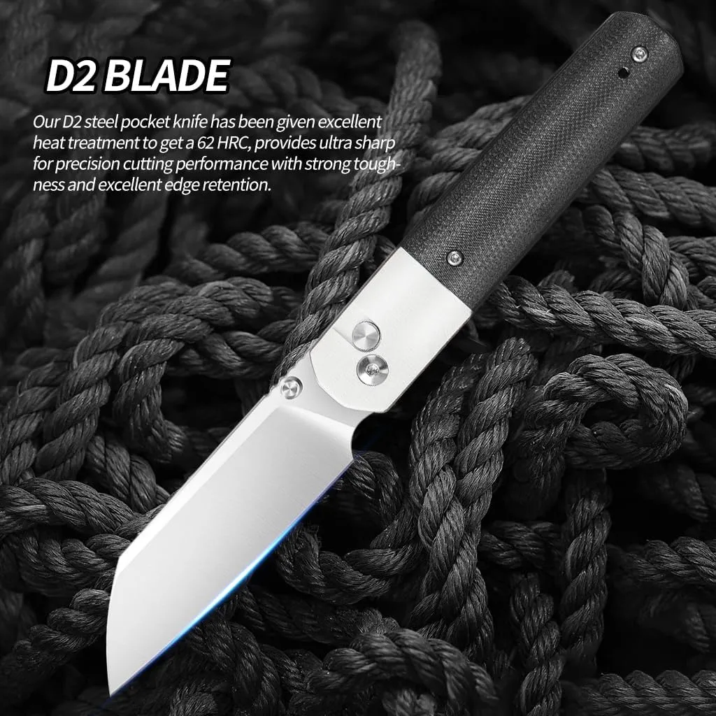Folding Pocket Knife, Stainless Steel Blade, Black G10 Handle, Modern Design (black)