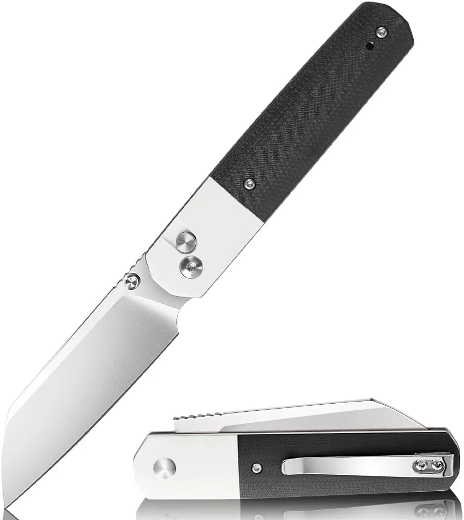 Folding Pocket Knife, Stainless Steel Blade, Black G10 Handle, Modern Design (black)