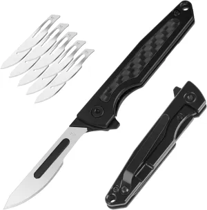 Folding Scalpel Knife, Small Titanium Pocket Knife with 10pcs #24 Replaceable Blades Pocket Clip, EDC Utility Keychain Knife for Men, Slim Razor Surgical Knives for Hunting Skinning Camping