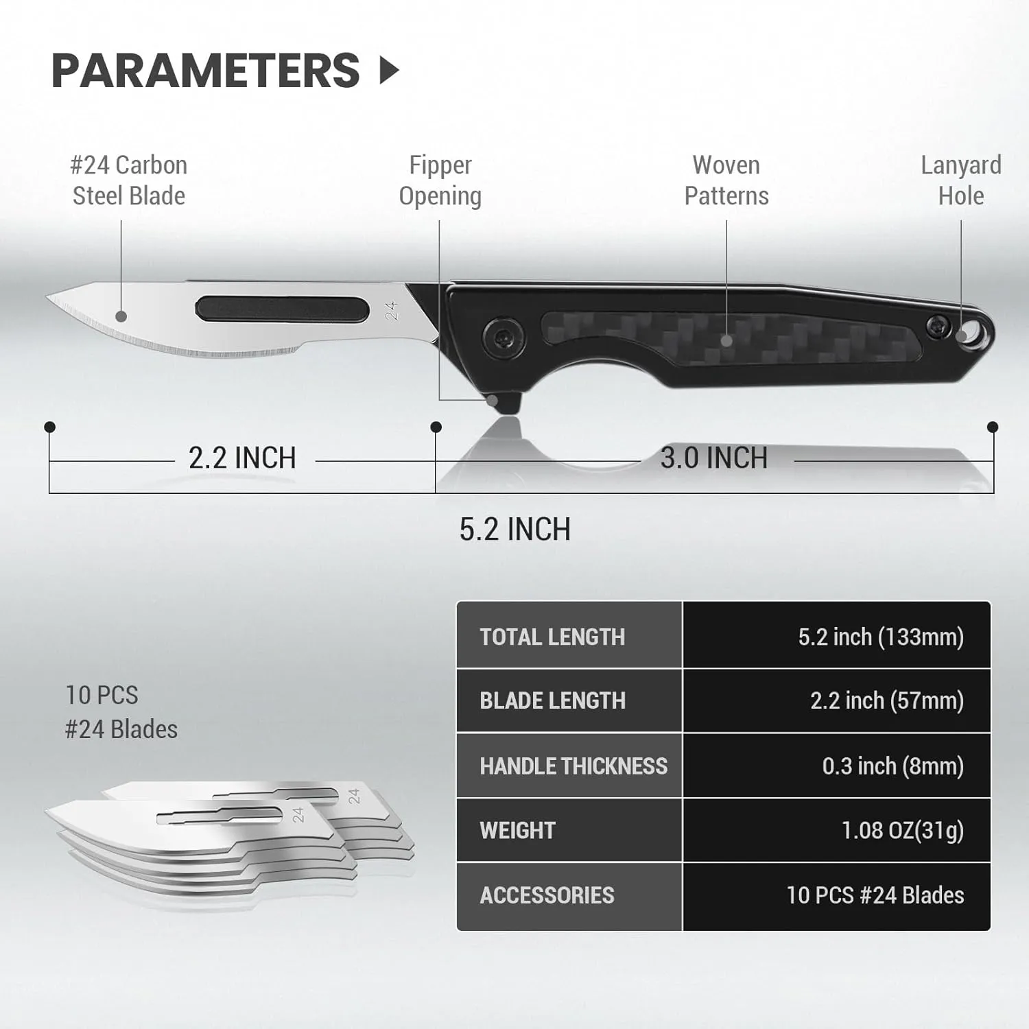 Folding Scalpel Knife, Small Titanium Pocket Knife with 10pcs #24 Replaceable Blades Pocket Clip, EDC Utility Keychain Knife for Men, Slim Razor Surgical Knives for Hunting Skinning Camping