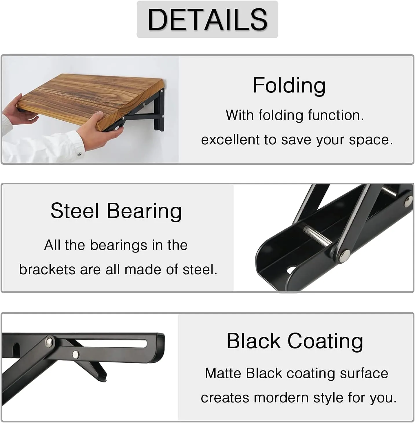 Folding Shelf Brackets - 16 Inch 2 Pcs Heavy Duty Stainless Steel Collapsible Triangle Shelf Bracket, DIY Wall Mounted Folding Table Hinge, Space Saving for Bench Table with Screws