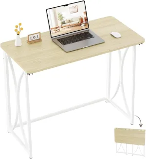 Folding Table, 31.5" Small Desk for Bedroom, Space Saving Foldable Computer Desk for Home Office, Easy Assembly, Beige
