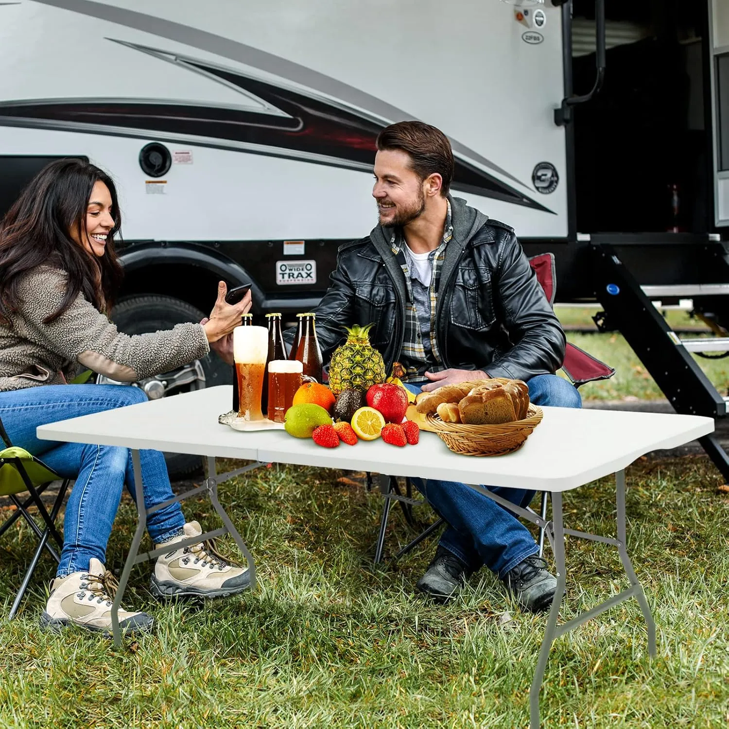 Folding Table 6ft Plastic Folding Table Indoor & Outdoor for Picnic, Camping,BBQ and Party, with Powder Coated Steel Legs and Built in Carry Handle, White