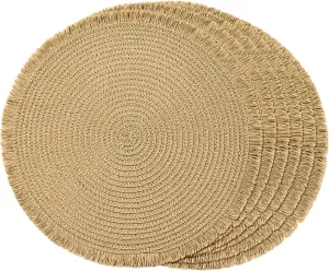 FunWheat Paper Round Braided Placemats Set of 6 for Dining Tables 15 Inch Heat Resistant Table Mats Farmhouse Woven Fabric Natural Place mats with Tassel(D Brown, 8 pcs)