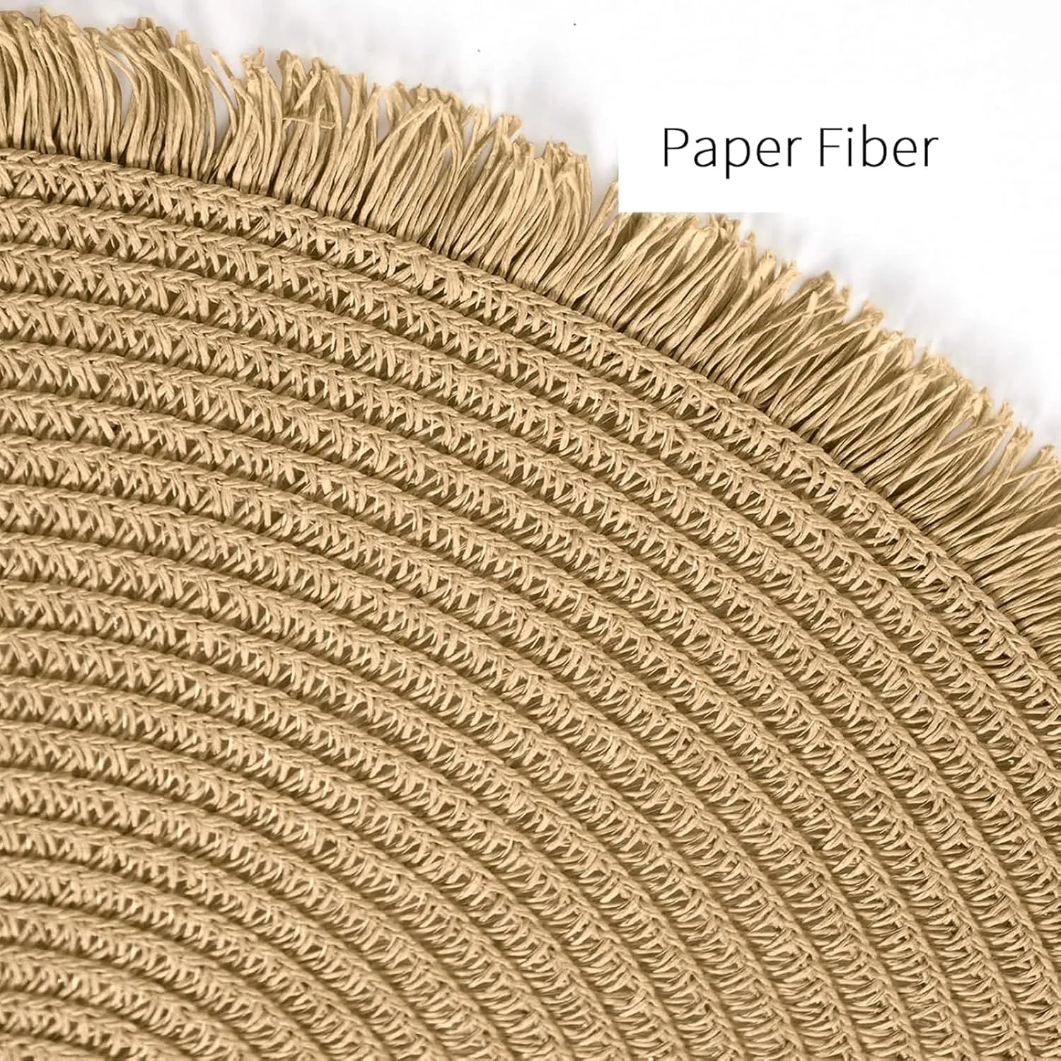 FunWheat Paper Round Braided Placemats Set of 6 for Dining Tables 15 Inch Heat Resistant Table Mats Farmhouse Woven Fabric Natural Place mats with Tassel(D Brown, 8 pcs)