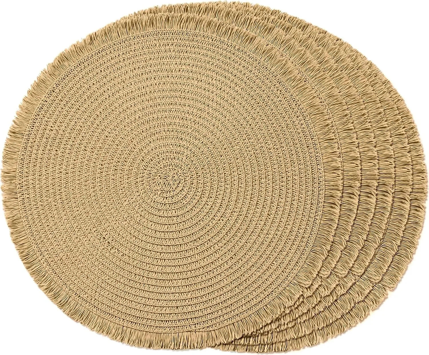 FunWheat Paper Round Braided Placemats Set of 6 for Dining Tables 15 Inch Heat Resistant Table Mats Farmhouse Woven Fabric Natural Place mats with Tassel(D Brown, 8 pcs)
