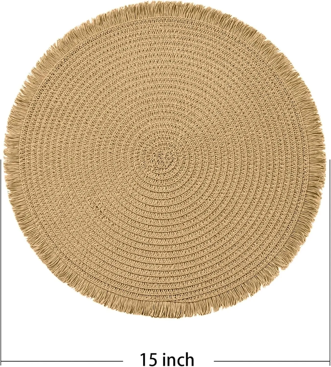 FunWheat Paper Round Braided Placemats Set of 6 for Dining Tables 15 Inch Heat Resistant Table Mats Farmhouse Woven Fabric Natural Place mats with Tassel(D Brown, 8 pcs)