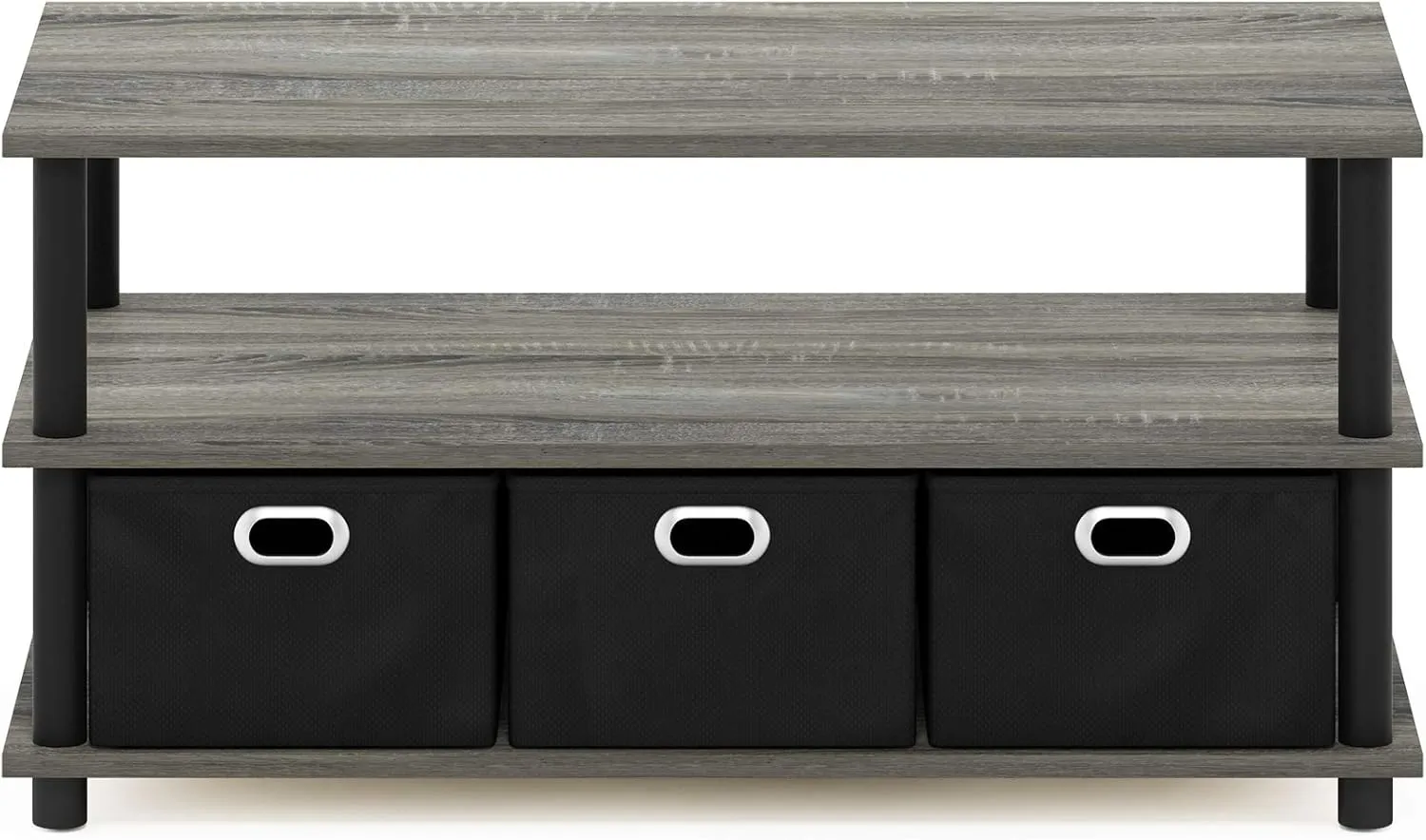 FURINNO Turn-N-Tube Coffee Table, 31.22D x 15.5W x 15.8H in, French Oak Grey/Black/Black
